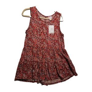 LULAROE SMALL Eliana Babydoll Tiered Sleeveless Top Red Pink Floral NEW!